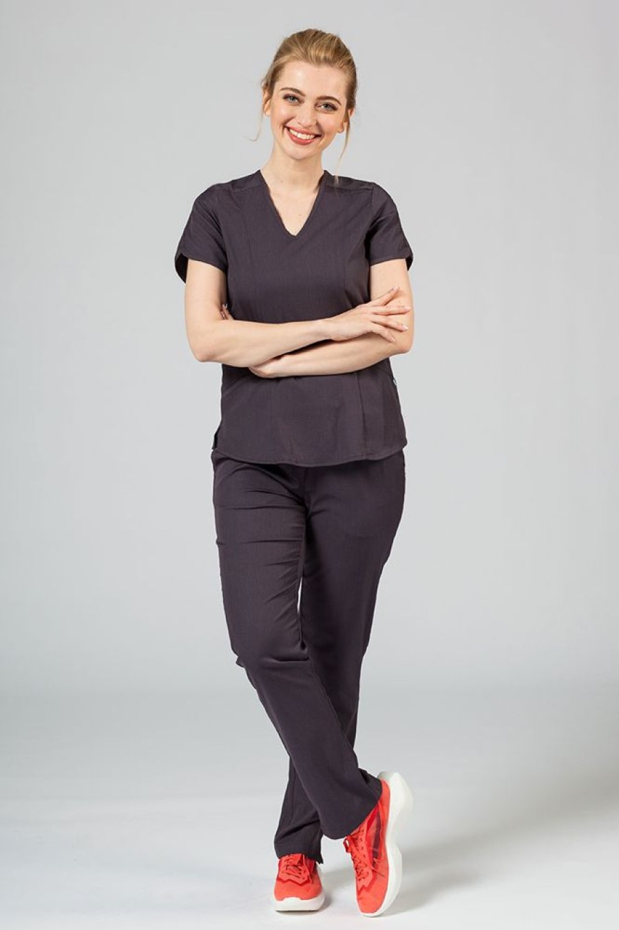 Ona Adar Medical Uniforms | Komplet Medyczny Adar Uniforms Yoga Grafitowy (Z Bluza Modern - Elastic)