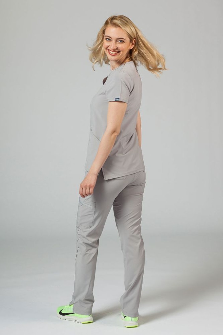 Ona Adar Medical Uniforms | Spodnie Damskie Adar Uniforms Skinny Leg Cargo Popielate