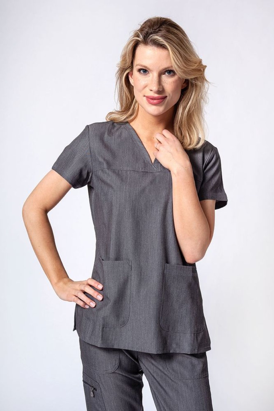 Ona Adar Medical Uniforms | Komplet Medyczny Adar Uniforms Ultimate Grafitowy (Z Bluza Sweetheart - Elastic)