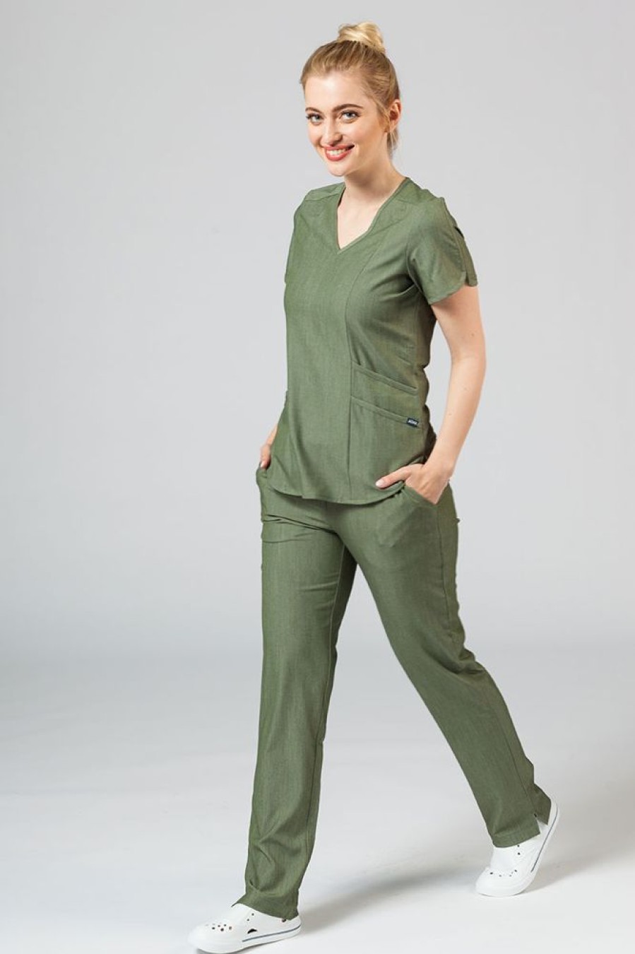 Ona Adar Medical Uniforms | Spodnie Damskie Adar Uniforms Leg Yoga Oliwkowe