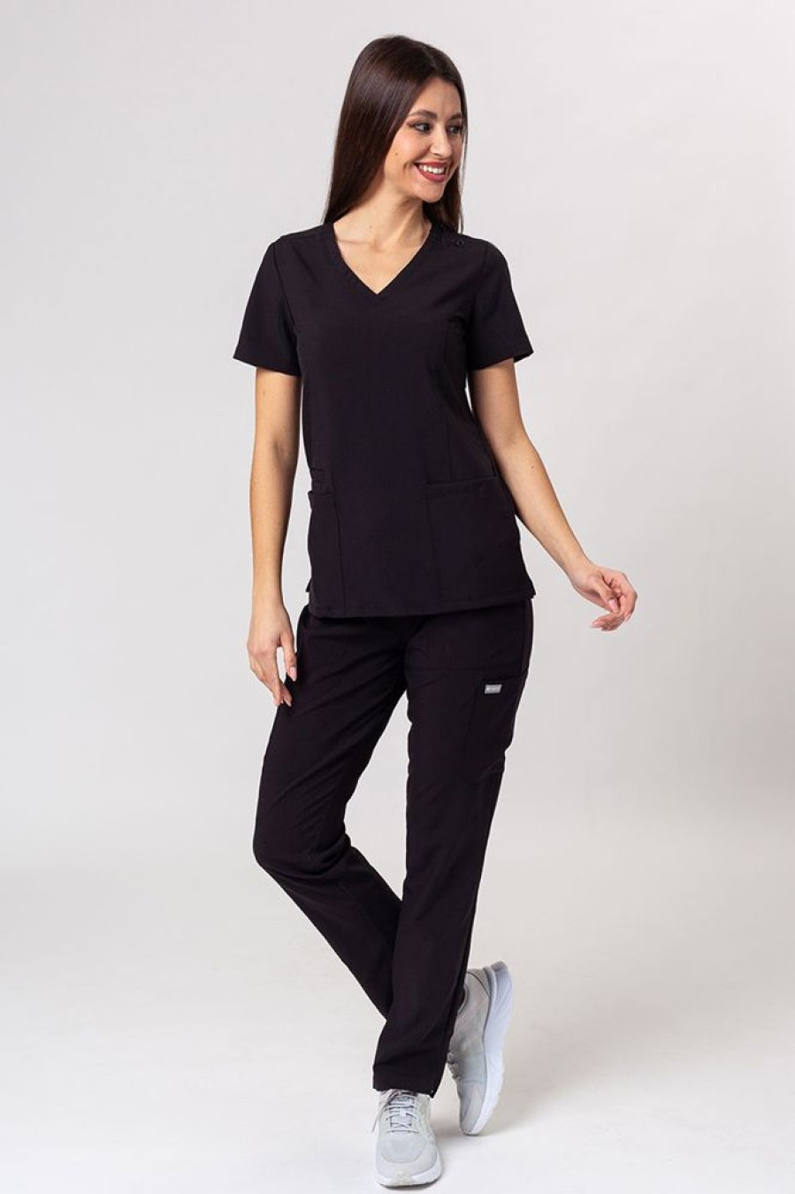 Ona Maevn Uniforms | Komplet Medyczny Damski Maevn Momentum (Bluza Double V-Neck, Spodnie 6-Pocket) Czarny