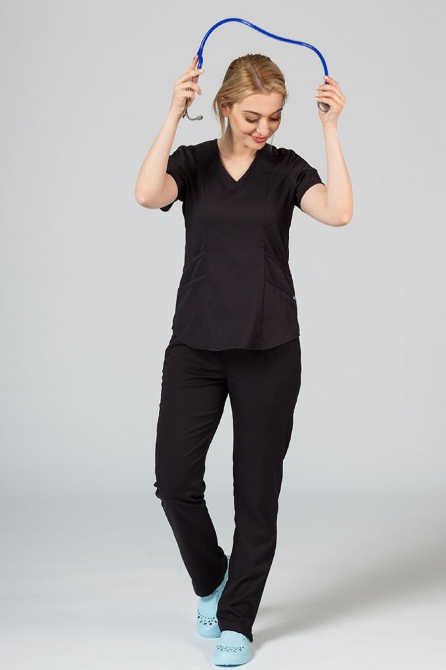 Ona Adar Medical Uniforms | Komplet Medyczny Adar Uniforms Yoga Czarny (Z Bluza Modern - Elastic)