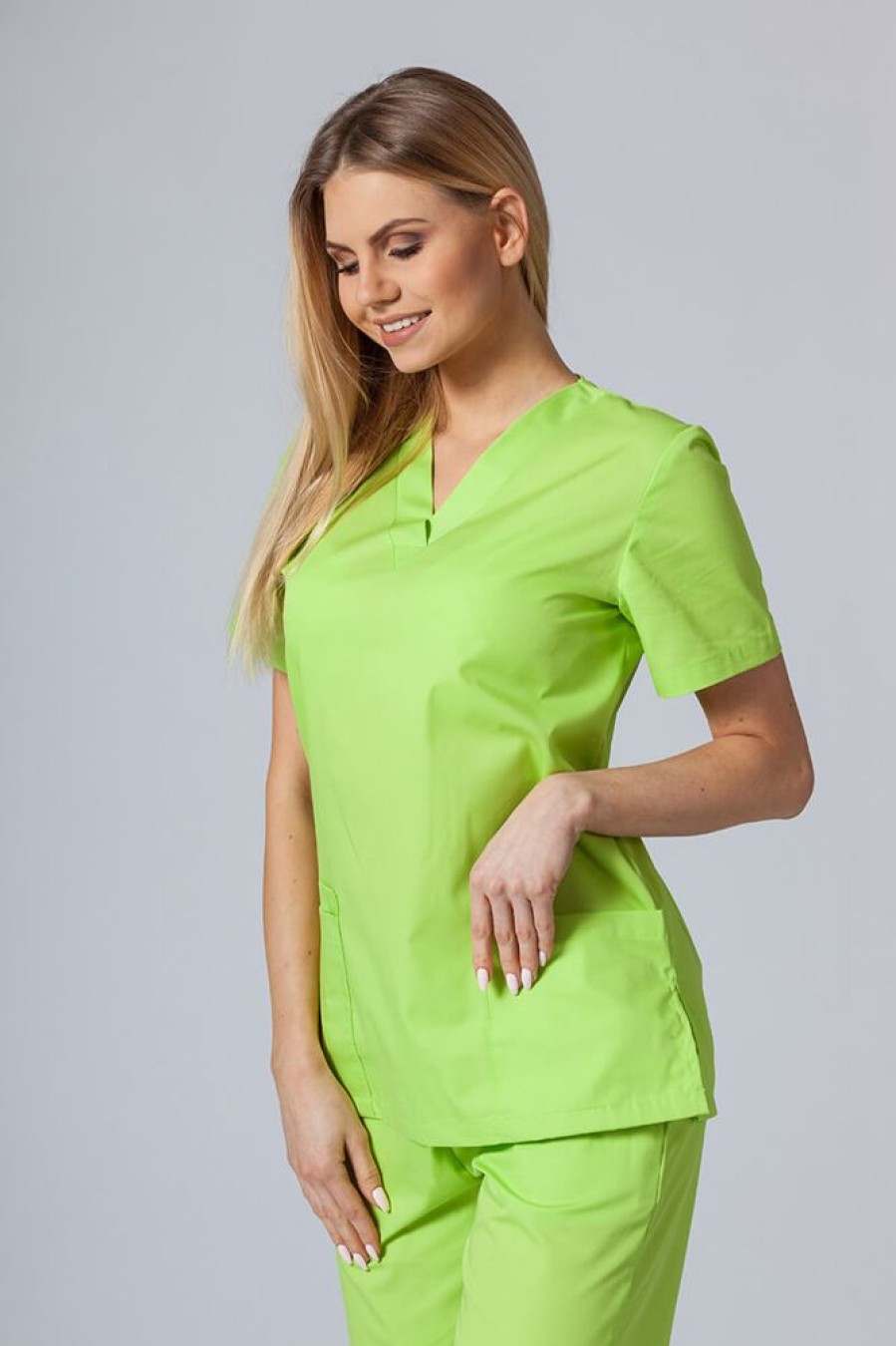 Ona Sunrise Uniforms | Komplet Medyczny Damski Sunrise Uniforms Basic Classic (Bluza Light, Spodnie Regular) Limonkowy