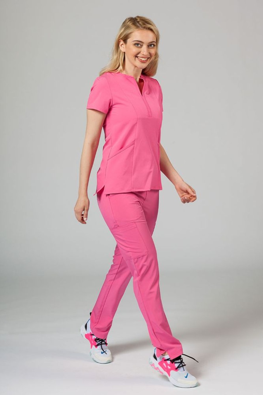 Ona Adar Medical Uniforms | Bluza Damska Adar Uniforms Notched Rozowa