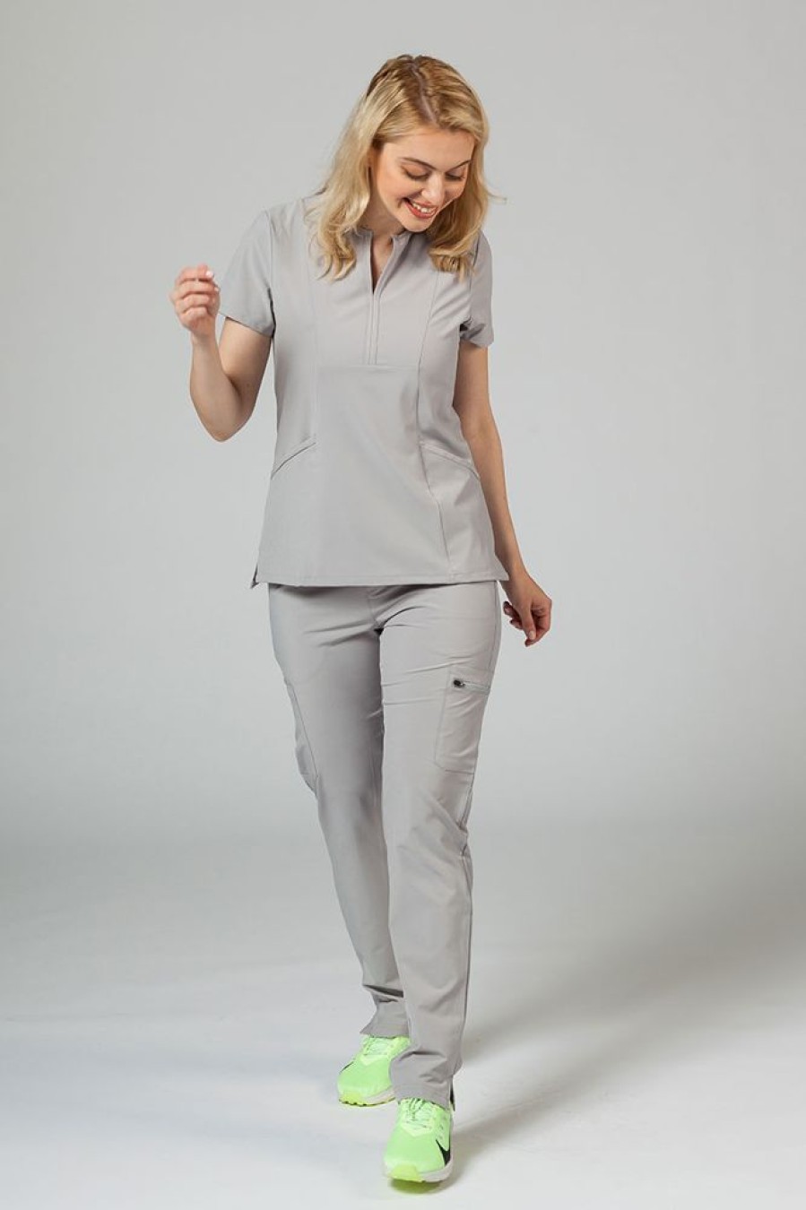 Ona Adar Medical Uniforms | Bluza Damska Adar Uniforms Notched Popielata