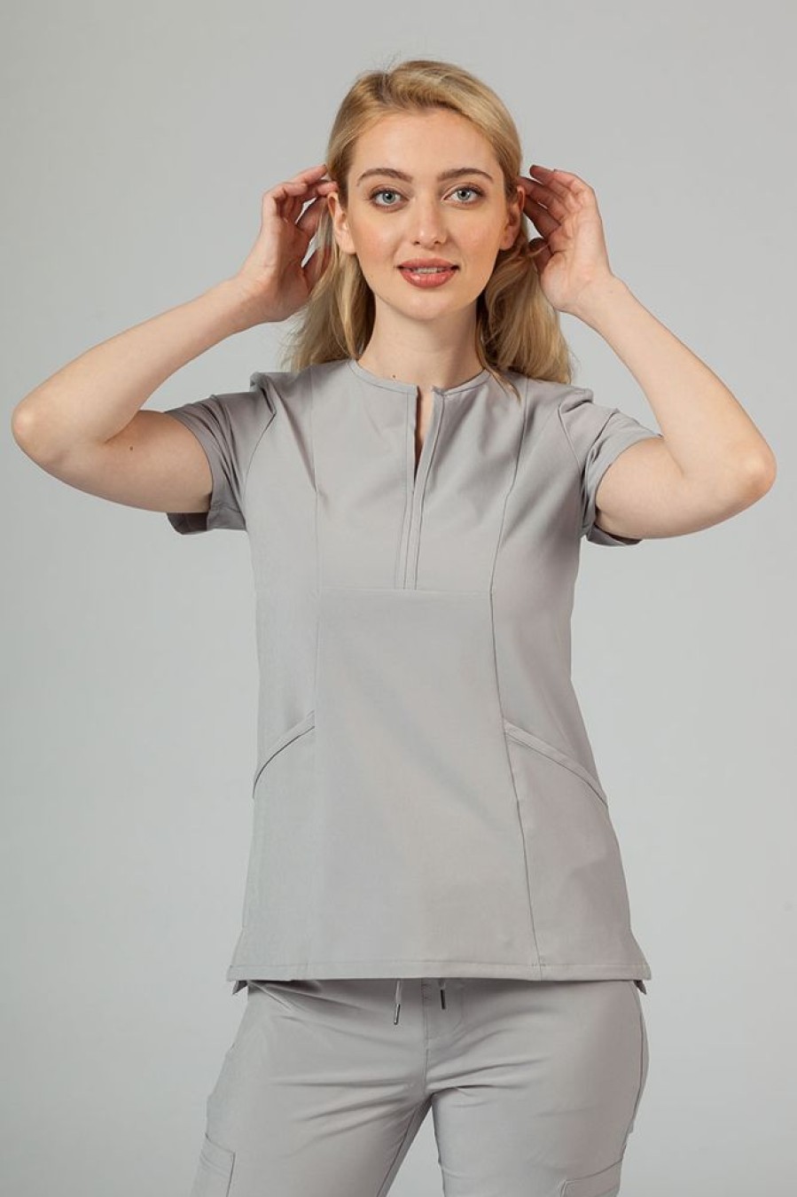 Ona Adar Medical Uniforms | Komplet Medyczny Adar Uniforms Cargo Popielaty (Z Bluza Notched - Elastic)