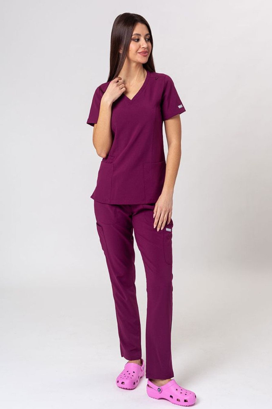 Ona Maevn Uniforms | Bluza Medyczna Damska Maevn Momentum Double V-Neck Wisniowa