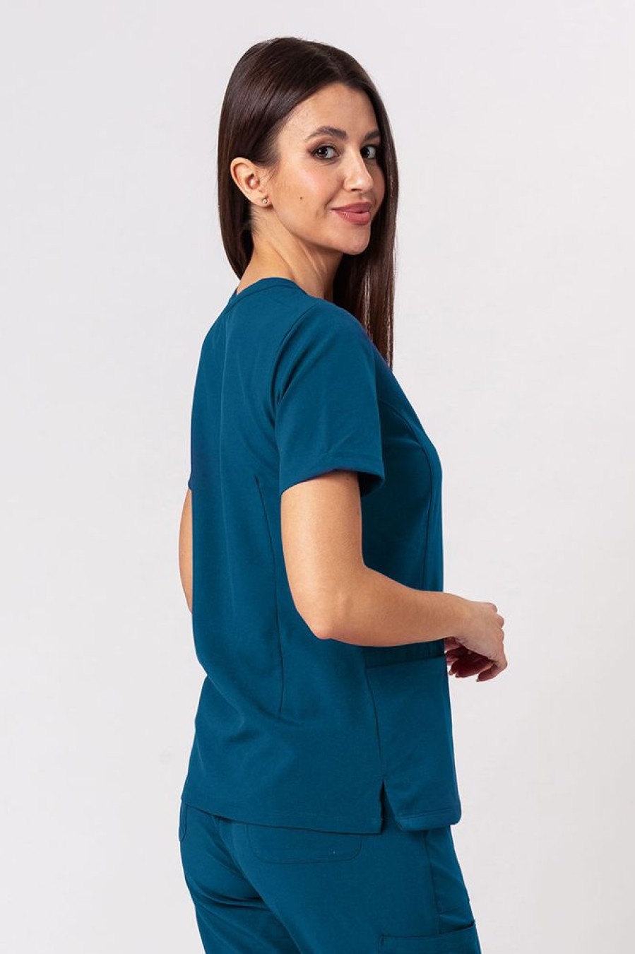 Ona Maevn Uniforms | Bluza Medyczna Damska Maevn Momentum Double V-Neck Karaibski Blekit