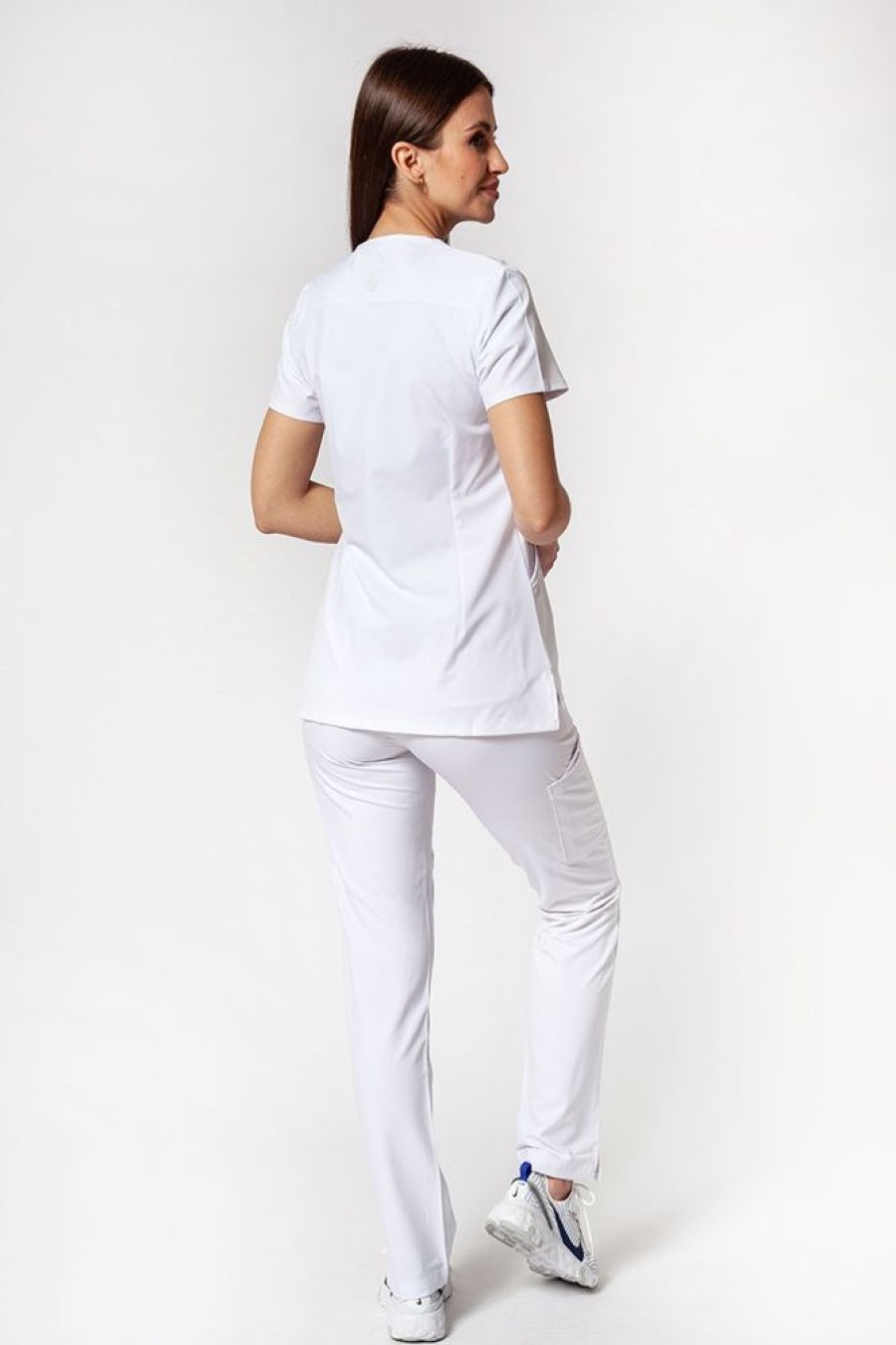 Ona Adar Medical Uniforms | Komplet Medyczny Adar Uniforms Cargo Bialy (Z Bluza Notched - Elastic)