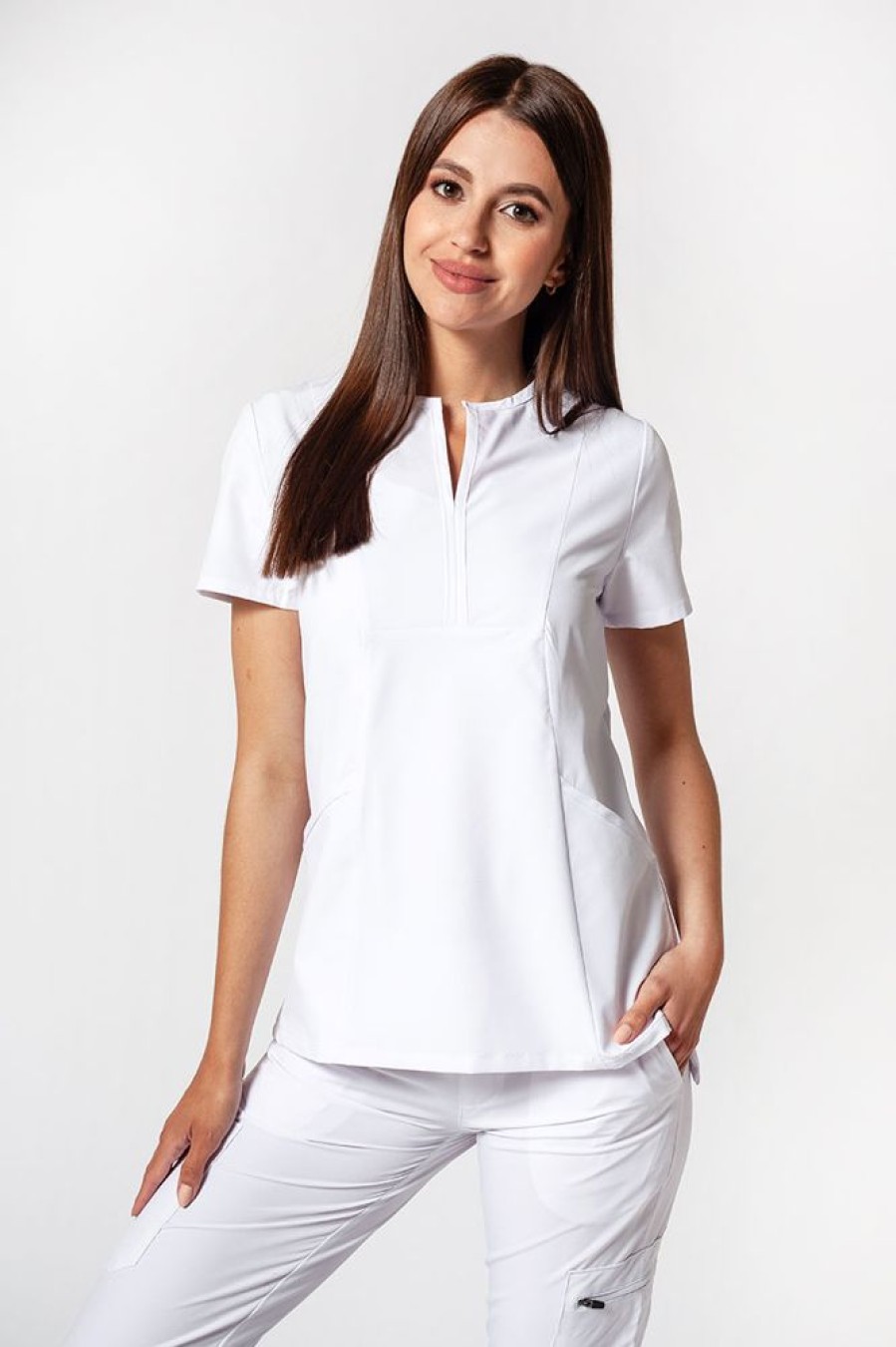 Ona Adar Medical Uniforms | Komplet Medyczny Adar Uniforms Cargo Bialy (Z Bluza Notched - Elastic)