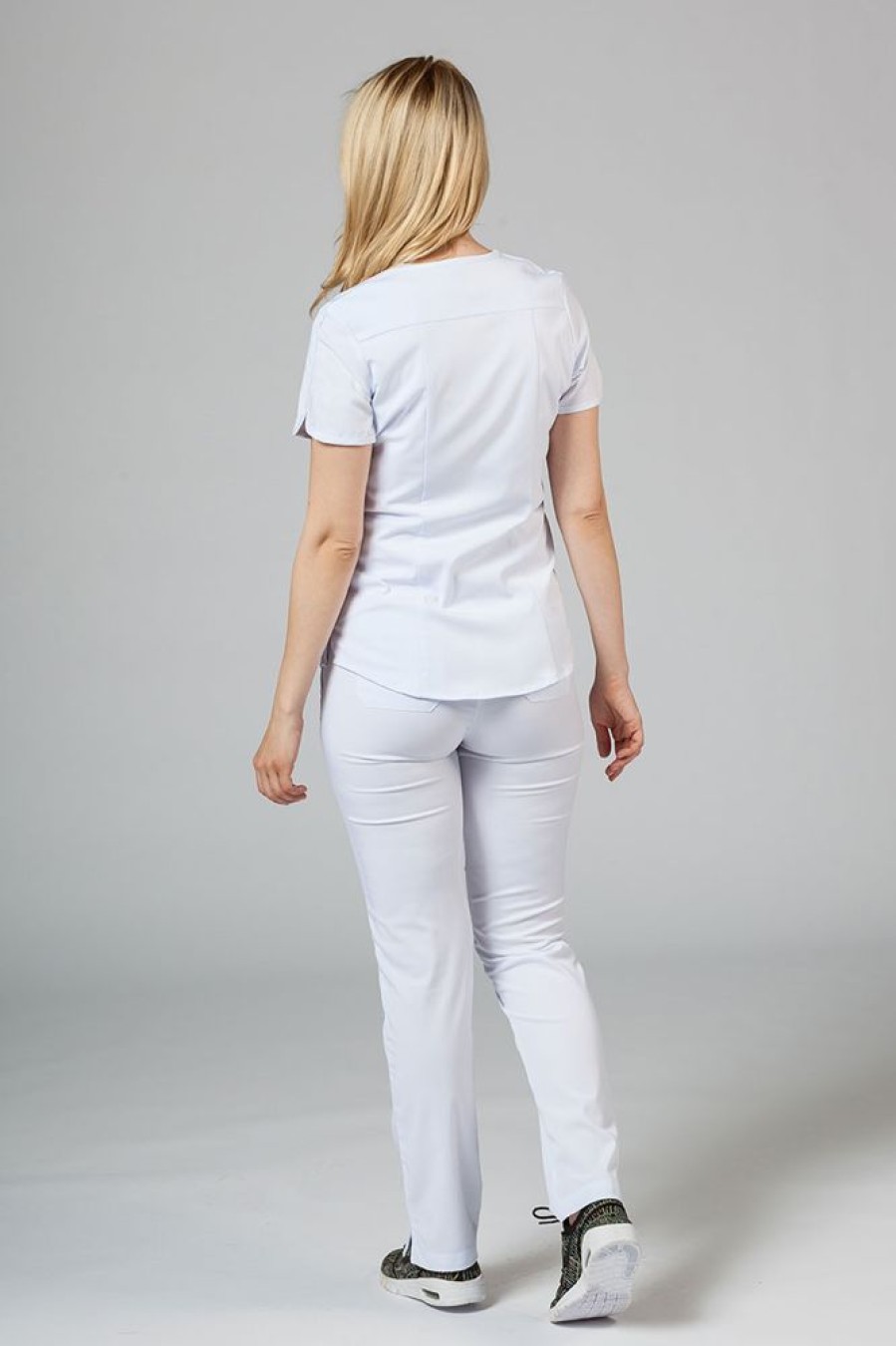 Ona Adar Medical Uniforms | Spodnie Damskie Adar Uniforms Leg Yoga Biale