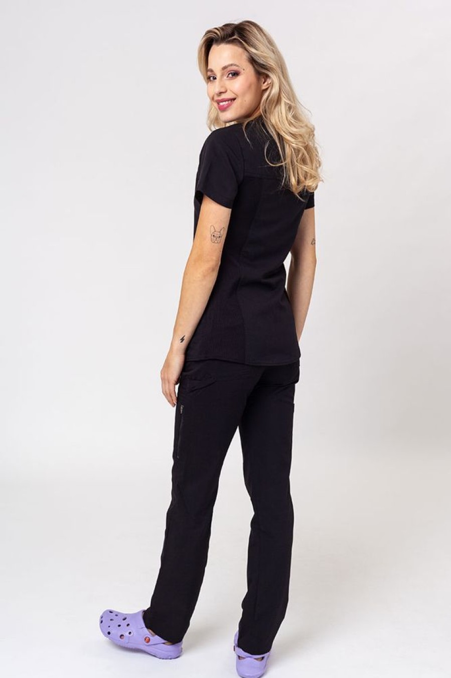 Ona Dickies | Komplet Medyczny Damski Dickies Balance (Bluza V-Neck, Spodnie Mid Rise) Czarny