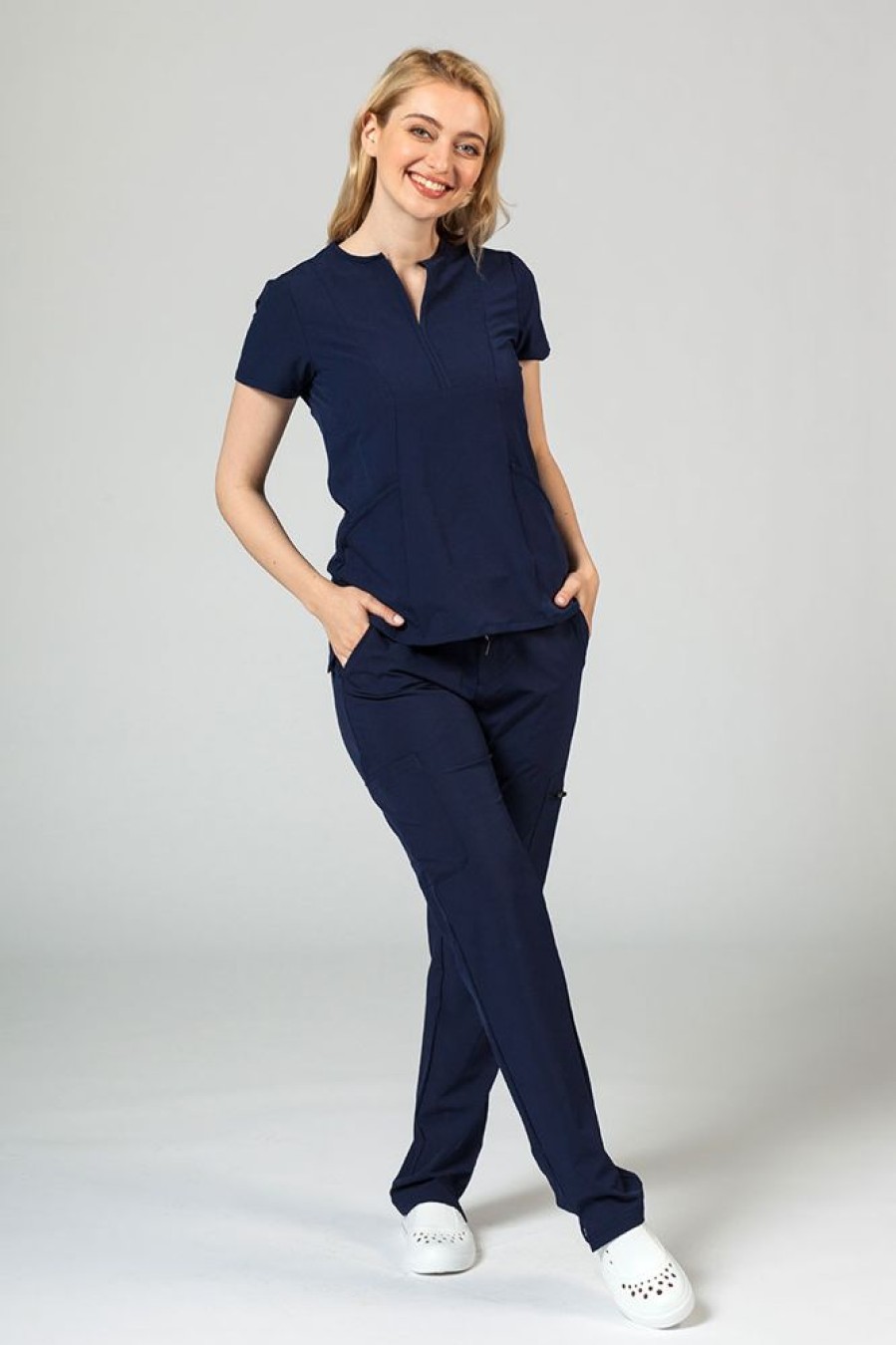 Ona Adar Medical Uniforms | Spodnie Damskie Adar Uniforms Skinny Leg Cargo Ciemny Granat