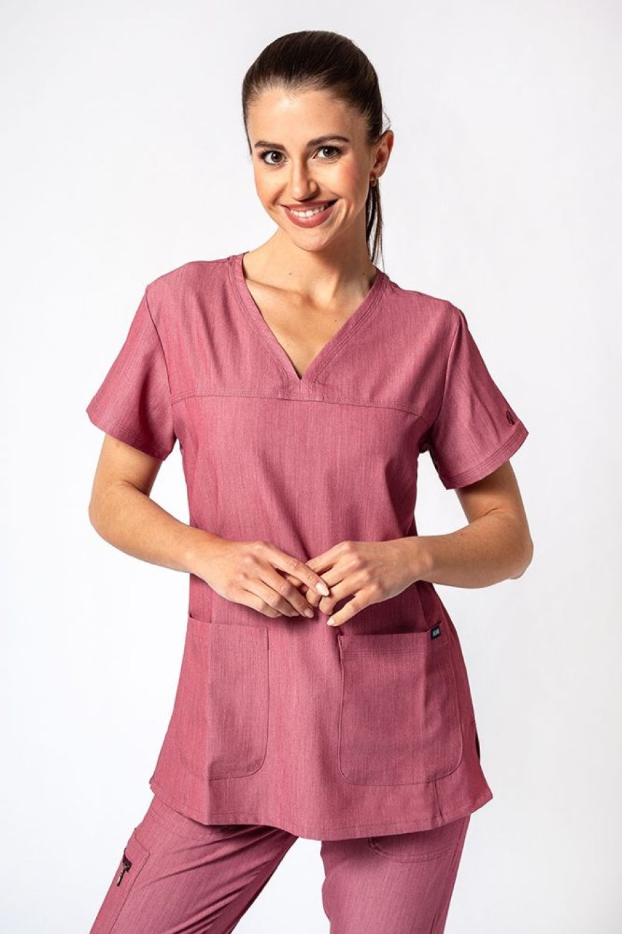 Ona Adar Medical Uniforms | Komplet Medyczny Adar Uniforms Ultimate Wrzosowy (Z Bluza Sweetheart - Elastic)