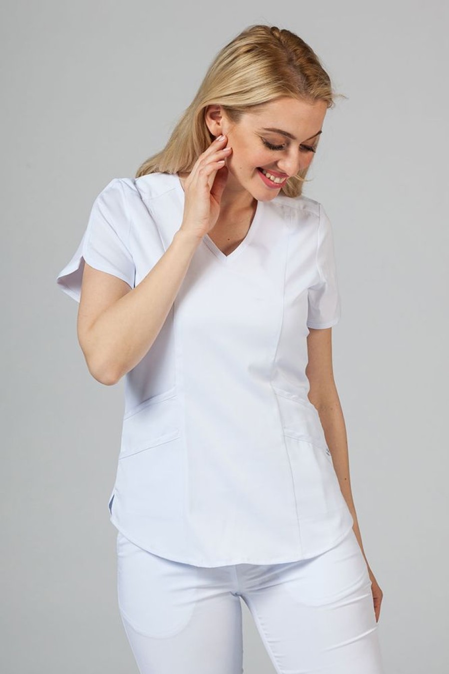 Ona Adar Medical Uniforms | Komplet Medyczny Adar Uniforms Yoga Bialy (Z Bluza Modern - Elastic)